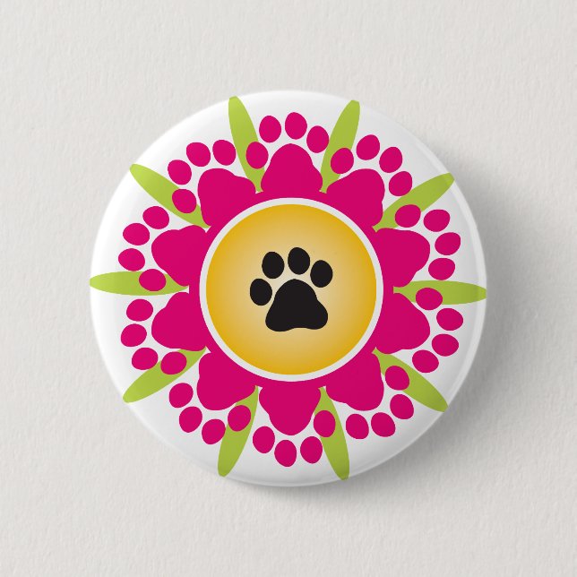 Badge Rond 5 Cm Fleur d'empreintes de pattes (Devant)