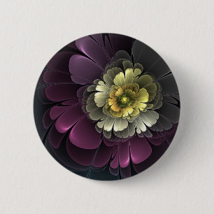 Badge Rond 5 Cm Fleur fractale grise de pourpre moderne abstraite