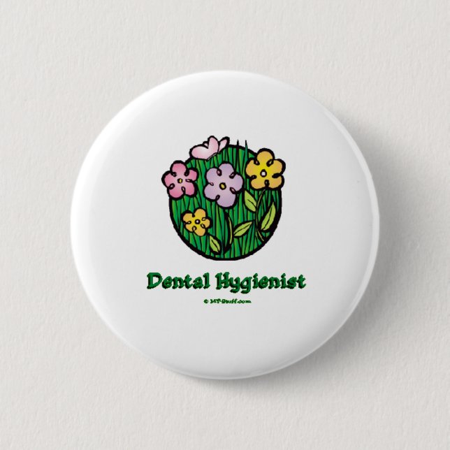 Badge Rond 5 Cm Fleur hygiéniste dentaire 1 (Devant)
