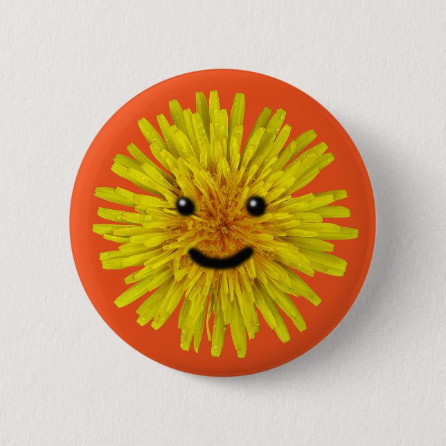 Badge Rond 5 Cm Fleur jaune heureuse de pissenlit d'été sur toute (Devant)