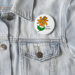 Badge Rond 5 Cm Fleur jaune orange