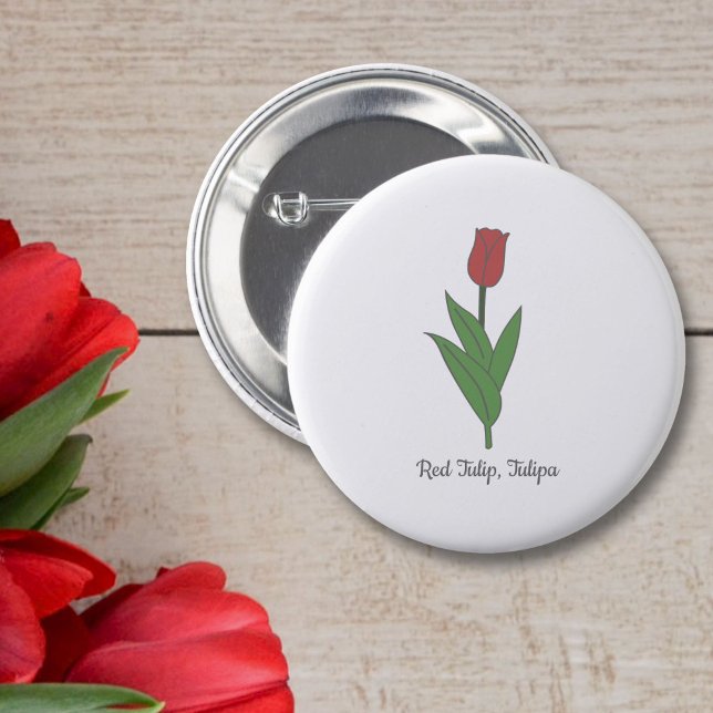 Badge Rond 5 Cm Fleur pastel de Tulipe rouge botanique (Botanical Red Tulip Button)