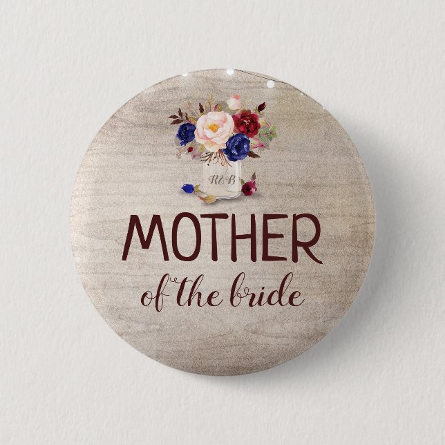 Badge Rond 5 Cm Fleur rayante Rustique Mason Jar Mariage (Devant)