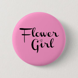 Badge Rond 5 Cm Fleur Retro Script noir sur rose
