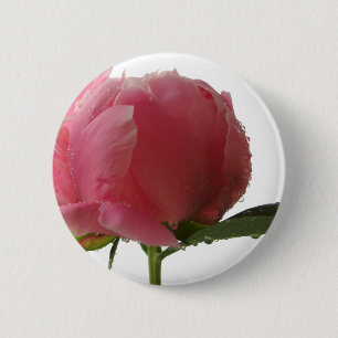 Badge Rond 5 Cm Fleur rose de pivoine