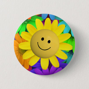 Badge Rond 5 Cm Fleurs à visage joyeux