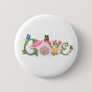 Badge Rond 5 Cm Fleurs Amour