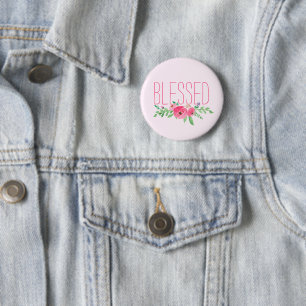 Badge Rond 5 Cm Fleurs aquarelle rose bénie