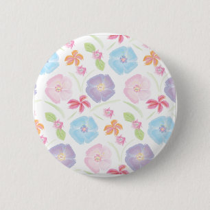 Badge Rond 5 Cm Fleurs Aquarelle Rose doux, Bleu, Romantique
