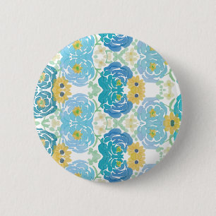 Badge Rond 5 Cm Fleurs aquarelles bleues et jaunes