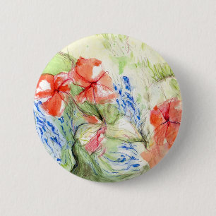 Badge Rond 5 Cm Fleurs Balsam et Lobelia