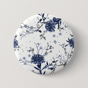 Badge Rond 5 Cm Fleurs bleues