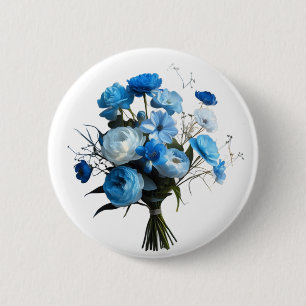 Badge Rond 5 Cm Fleurs bleues et blanches
