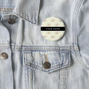 Badge Rond 5 Cm Fleurs bleues et rouges, noires, Votre nom