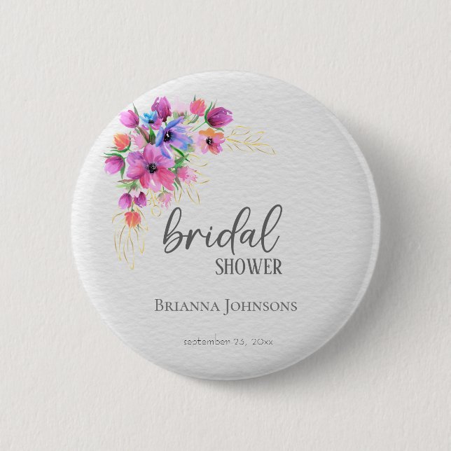 Badge Rond 5 Cm Fleurs Brillantes de Verdure Dorée Baby Shower (Devant)
