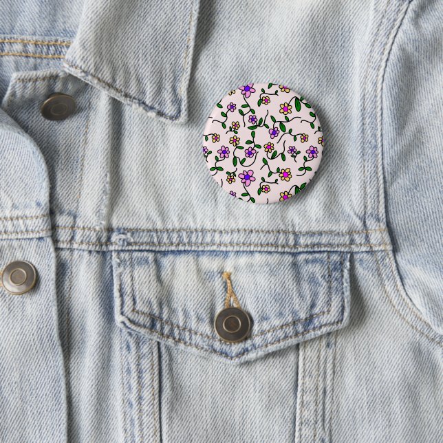 Badge Rond 5 Cm Fleurs colorées, Motif Floral, Verdure, Boho (En situation)