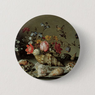 Badge Rond 5 Cm Fleurs, coquilles et insectes Balthasar van der As