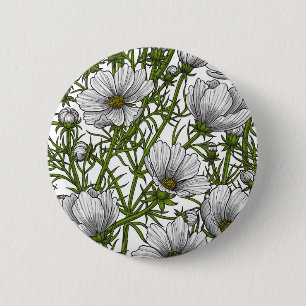 Badge Rond 5 Cm Fleurs cosmos blanches