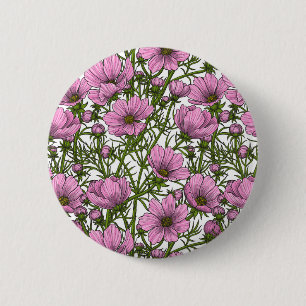 Badge Rond 5 Cm Fleurs Cosmos roses