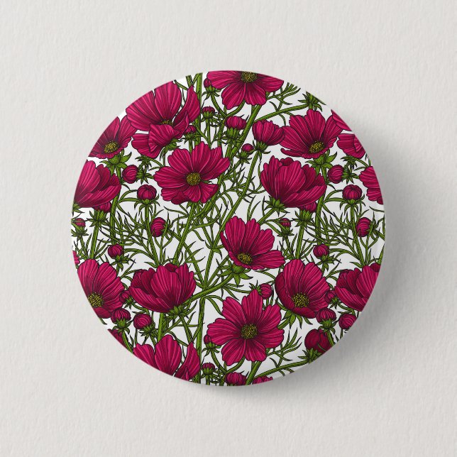 Badge Rond 5 Cm Fleurs Cosmos roses (Devant)