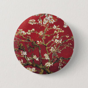 Badge Rond 5 Cm Fleurs d'amandes Red Vincent van Gogh Peinture d'a