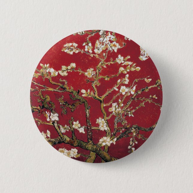 Badge Rond 5 Cm Fleurs d'amandes Red Vincent van Gogh Peinture d'a (Devant)