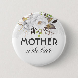 Badge Rond 5 Cm Fleurs d'aquarelle blanche et or Mariage élégant