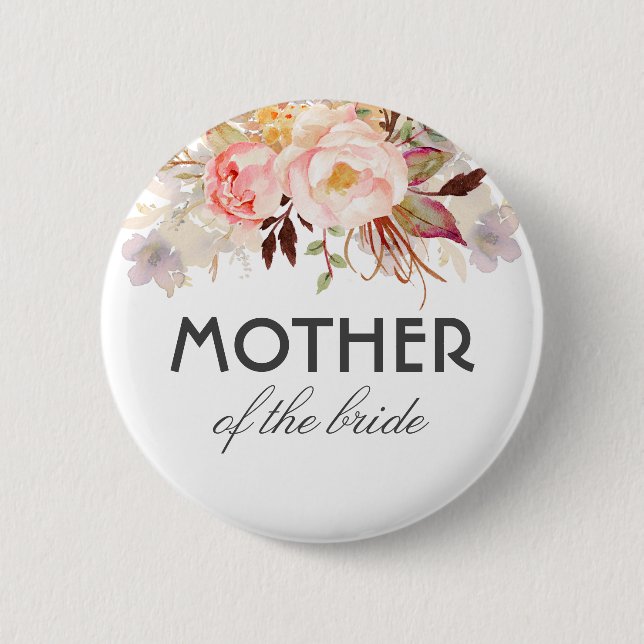 Badge Rond 5 Cm Fleurs d'aquarelle rose pâle Mariage élégant (Devant)