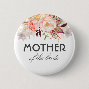 Badge Rond 5 Cm Fleurs d'aquarelle rose pâle Mariage élégant