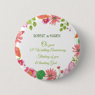 Badge Rond 5 Cm Fleurs de 35e anniversaire de mariage religieux