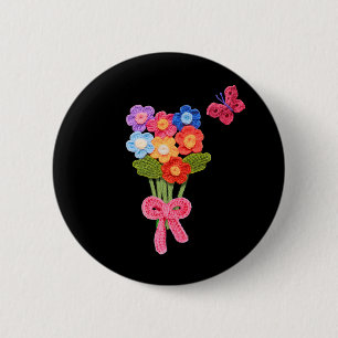 Badge Rond 5 Cm Fleurs de Crochet Papillon et Bow impression