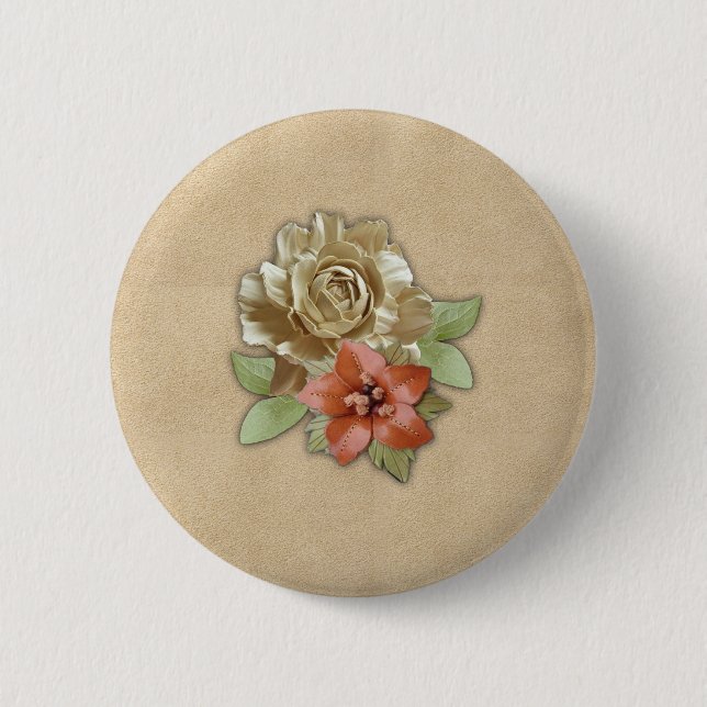 Badge Rond 5 Cm Fleurs de cuir sur le daim (Devant)