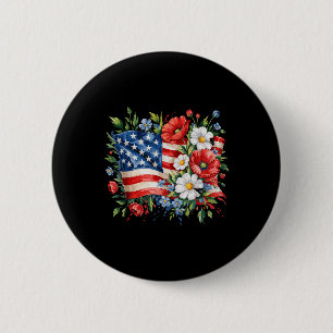 Badge Rond 5 Cm Fleurs de drapeau américain floral 4 juillet patri