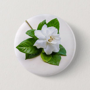 Badge Rond 5 Cm Fleurs de Gardenia blanches