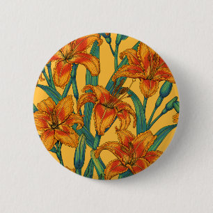 Badge Rond 5 Cm Fleurs de jour tawny, bleu et jaune