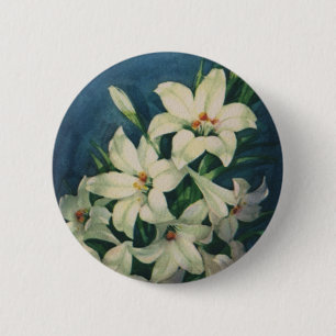 Badge Rond 5 Cm Fleurs de lys de Pâques, lys de Pâques vintage