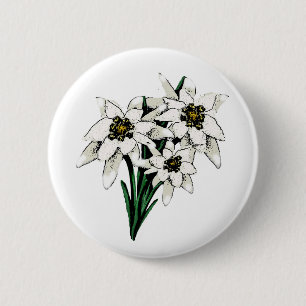 Badge Rond 5 Cm Fleurs d'edelweiss