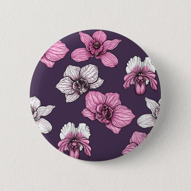 Badge Rond 5 Cm Fleurs d'orchidées roses (Devant)
