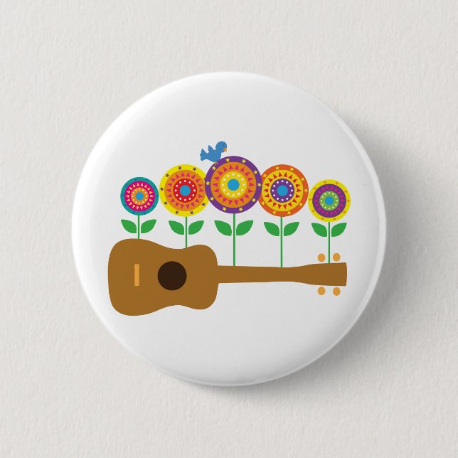 Badge Rond 5 Cm Fleurs d'ukulélé (Devant)