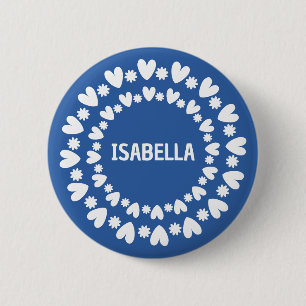 Badge Rond 5 Cm Fleurs Et Coeurs