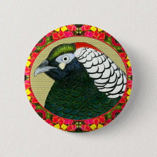 Badge Rond 5 Cm Fleurs et faisan Amherst