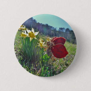 Badge Rond 5 Cm Fleurs et fleurs jaunes
