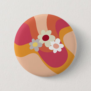 Badge Rond 5 Cm Fleurs et vagues de style rétro