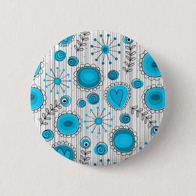 Badge Rond 5 Cm Fleurs lunatiques dans bleu et blanc (Devant)