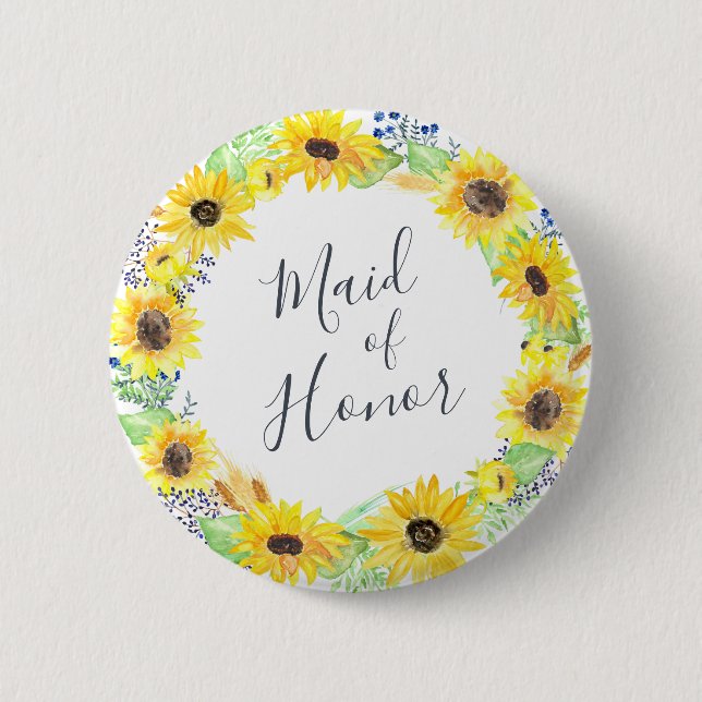 Badge Rond 5 Cm Fleurs Maid of Honor (Devant)