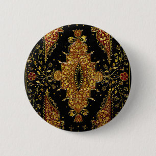 Badge Rond 5 Cm Fleurs noires et dorées tombées