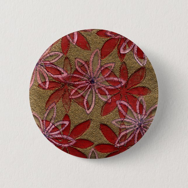 Badge Rond 5 Cm Fleurs piquées - bloc découpé par main - rose (Devant)
