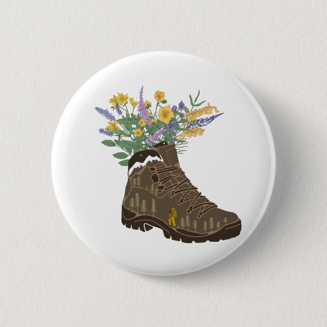 Badge Rond 5 Cm Fleurs sauvages en Randonnée Boot Camping Trucker  (Devant)