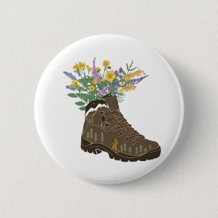 Badge Rond 5 Cm Fleurs sauvages en Randonnée Boot Camping Trucker 