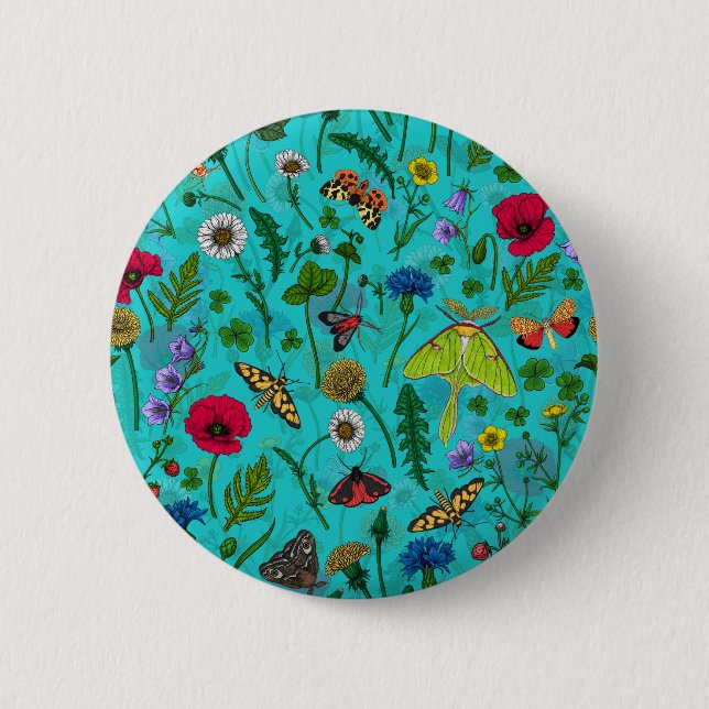 Badge Rond 5 Cm Fleurs sauvages et papillons (Devant)